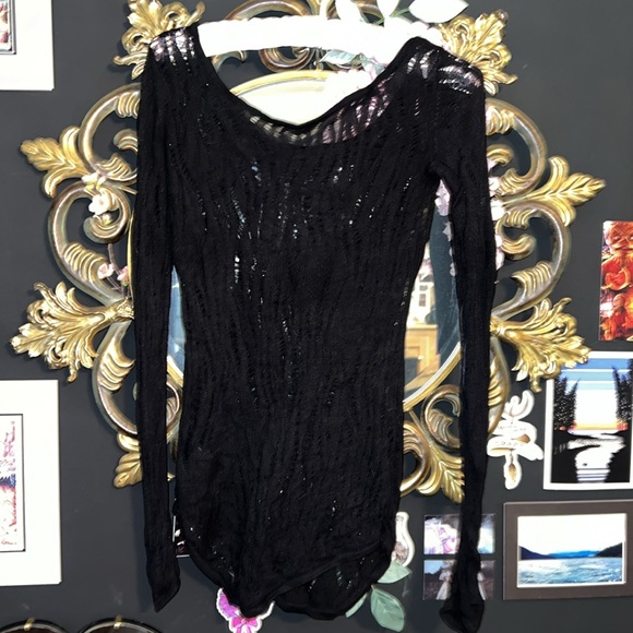 Goth knit/mesh layered asymmetrical top - Picture 2 of 5